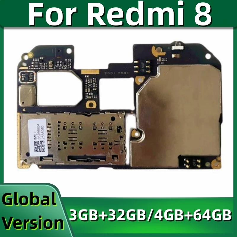 

Motherboard PCB Module for Xiaomi Redmi 8, 32GB, 64GB Mainboard, Logic Board with Full Chips, Global Firmware