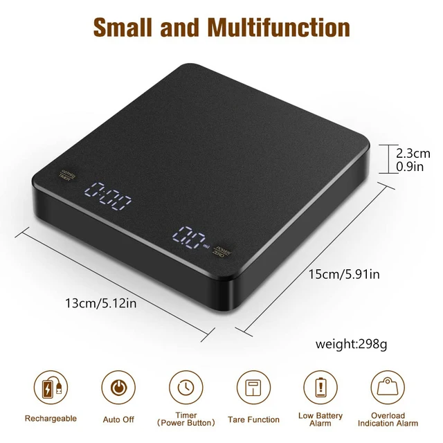 Цифровые весы для кофе с таймером, светодиодный экран, эспрессо, USB, 3 кг, макс. Весы 0,1 г, высокоточные мерные кухонные весы в озо/мл/г 5