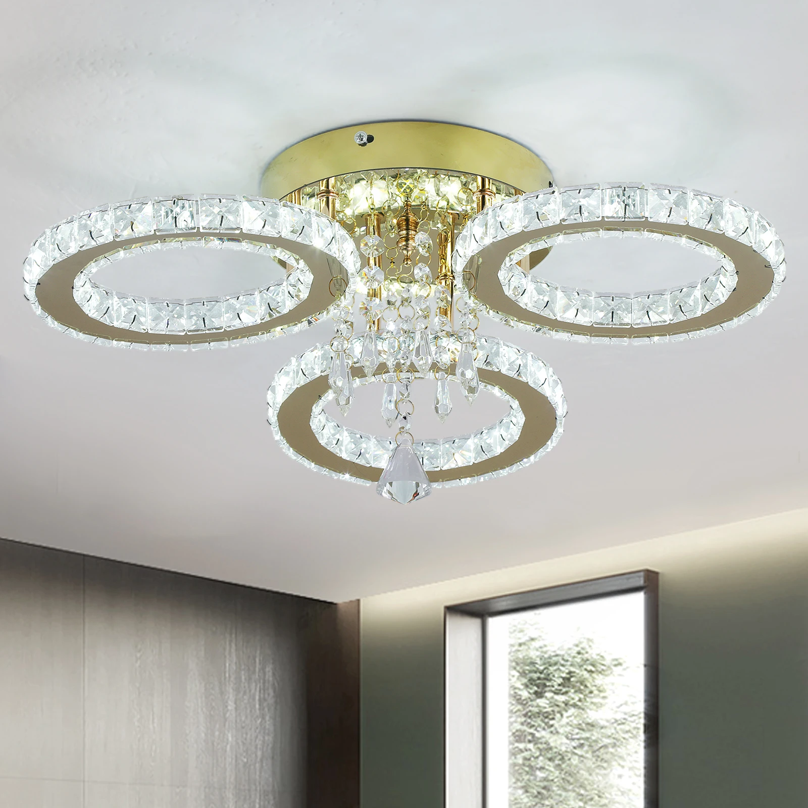 Luxury Gold Crystal LED Ceiling Lamp 1