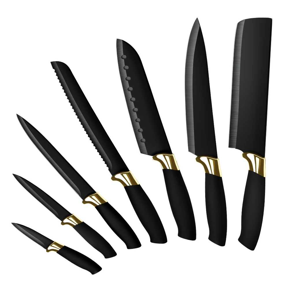 Wak Kitchen Knives Set Full 7 Pcs Knife And Sharpener German Stainless  Steel Black Pakkawood Handle Chef Kitchen Knives Sets - Kitchen Knives -  AliExpress