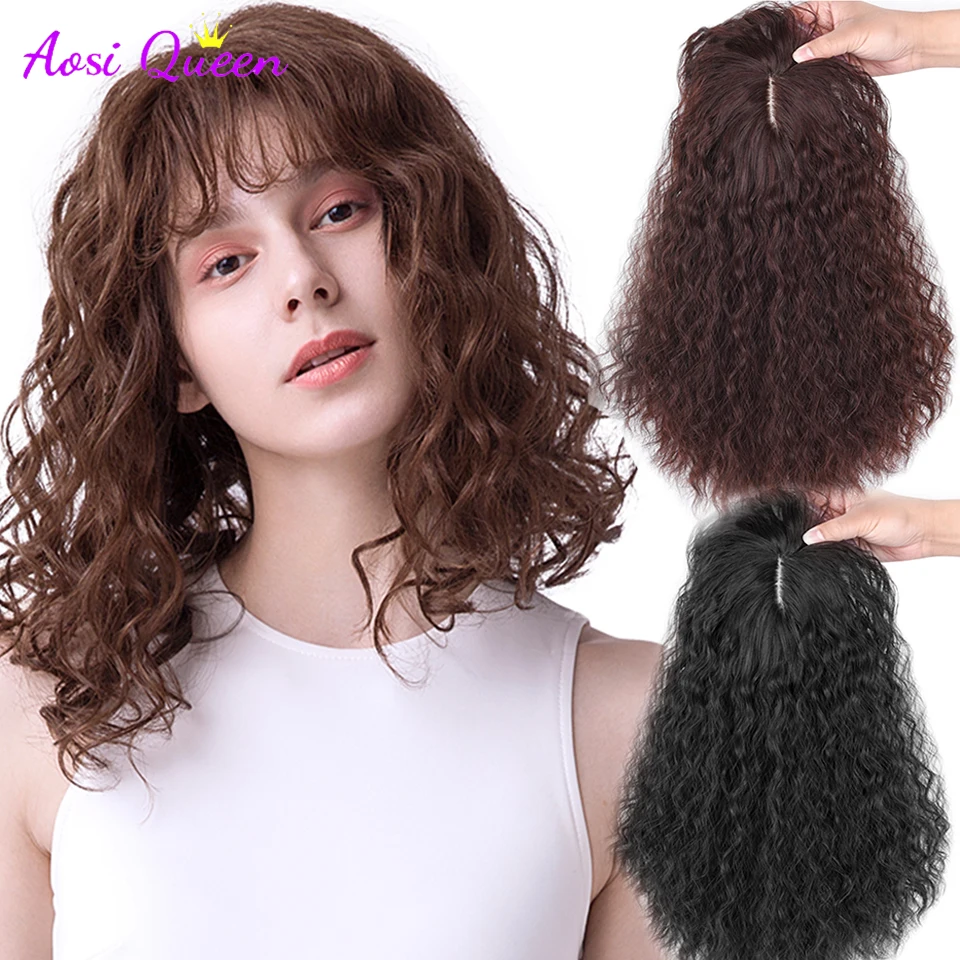 AS Topper Closure Hairpieces with Bangs Clip on the Top of Head Hair Extension to Cover White Hairpiece |
