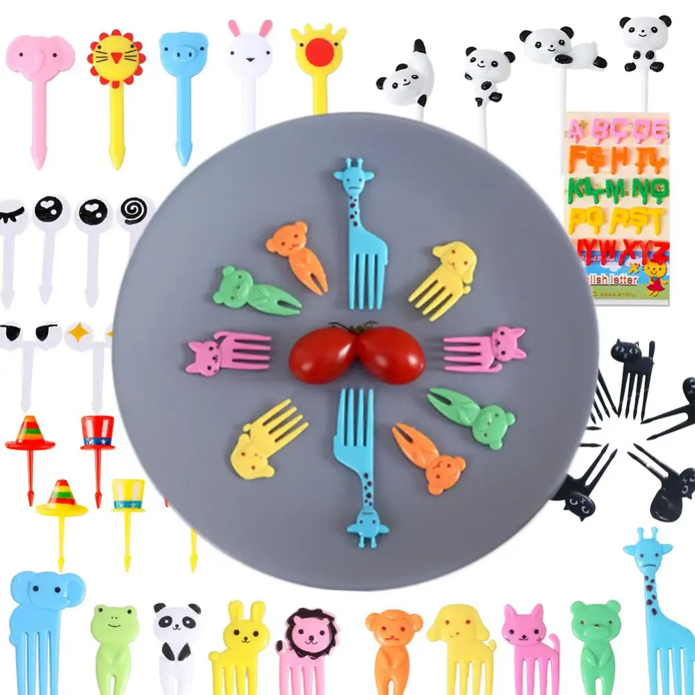 

6/26 Pcs Animal Fruit Fork Food Grade Plastic Mini Cartoon Kids Cake Fruit Toothpick Bento Lunch Dessert Accessories Party Decor