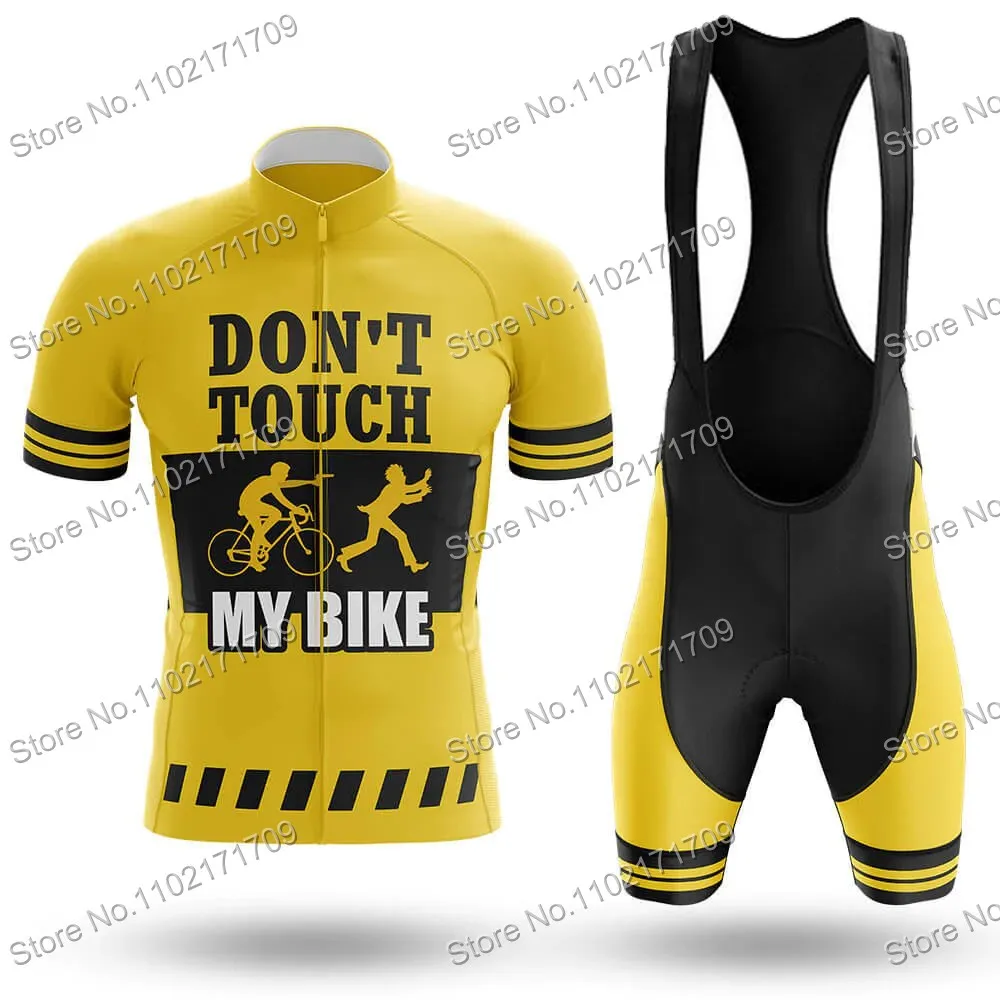 2022 패션 노란색 남성 사이클링 의류 세트 내 자전거를 만지지 마십시오 MTB Maillot 여름 도로 자전거 셔츠 정장 자전거 턱받이 반바지