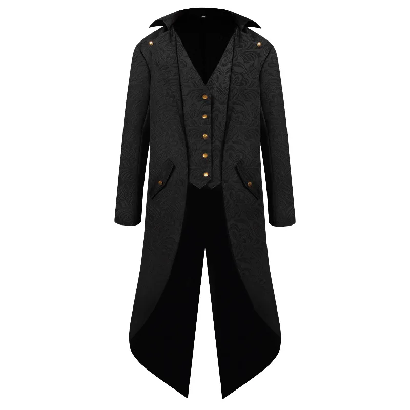 

Men Steampunk Vintage Jacquard Tailcoat Jacket Medieval Gothic Victorian Frock Coat Uniform Party Prom Halloween Cosplay Costume