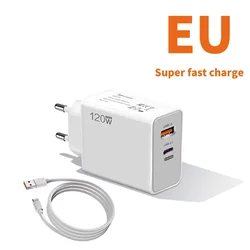 120W Turbo Fast Wall Hypercharge Adapter with 6A USB Type C Cable - EU SET