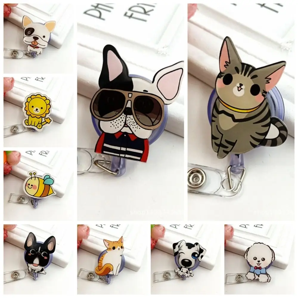 

Retractable Nurse Badge Reel Cartoon Animals Name Tag Easy Pull Buckle ID Card Chest Card Dog Badge Holder