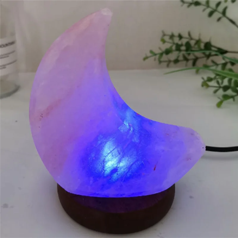 LA-히말라야 크리스탈 소금 램프 USB LED 달 모양 소금 크리스탈 램프 분위기 조명