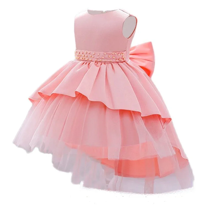 Elegant Baby Girls Satin First Birthday Dresses Toddler Baptism Dresses