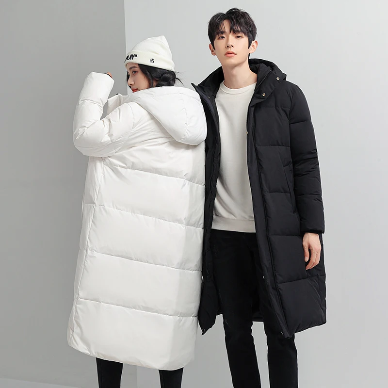 Winter New Men's Fashion Versatile Long Knee Down Jacket Coat Youth Trend Loose Casual Hooded Thickened Warm Windproof Coat Male