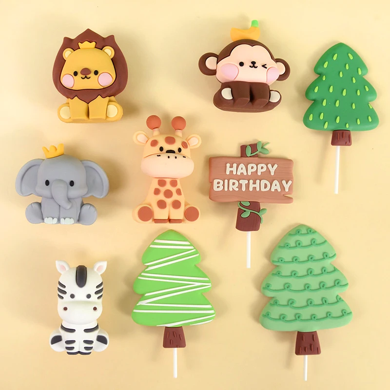 

Woodland Animal Cake Topper Soft Clay Lion Elephant Giraffe Tiger Jungle Safari Cake Decor Happy Birthday Party Kids Baking Toys