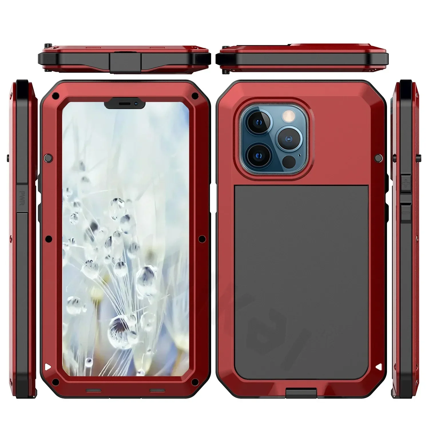 Rugged Shockproof Metal Phone Case with Glass Screen Protection