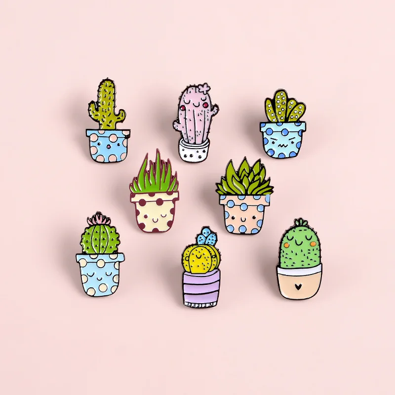 Potted Plant Cactus Enamel Pins Metal Lovely Badges Brooch Vintage Brooches For Women  Clothing Collar Lapel Accessories