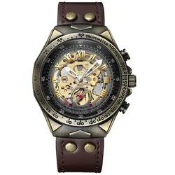 BINBOND A275 Luxury Retro Men's Waterproof Leather Strap Tourbillon Watch (Coffee)