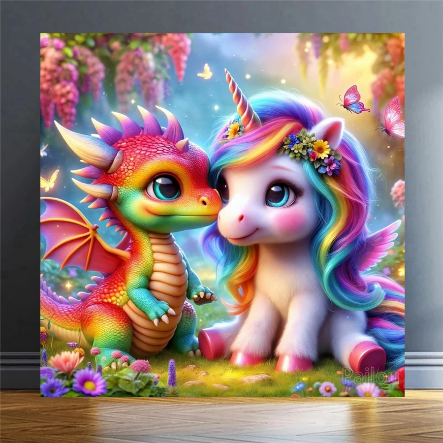 My Little Pony Rainbow Dash And Dragon Diy 5d Diamond Painting Art Fantasy Unicorn Animal Mosaic Cross Stitch Decor Kids Gift