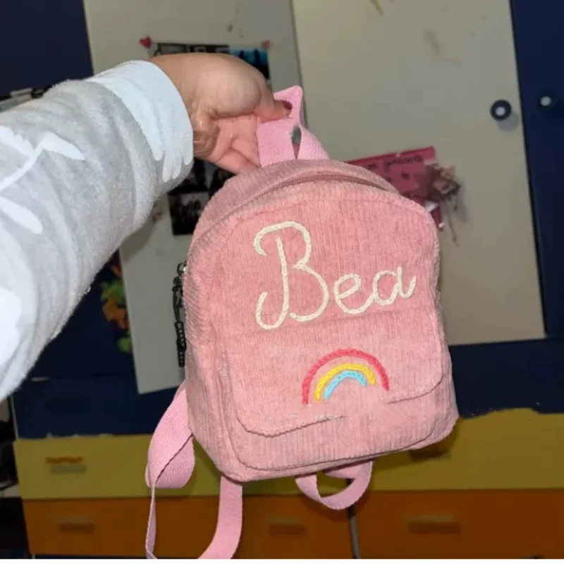 Customized striped velvet backpack, corduroy backpack, new women's bag, Korean version, simple casual girl's small backpack 1