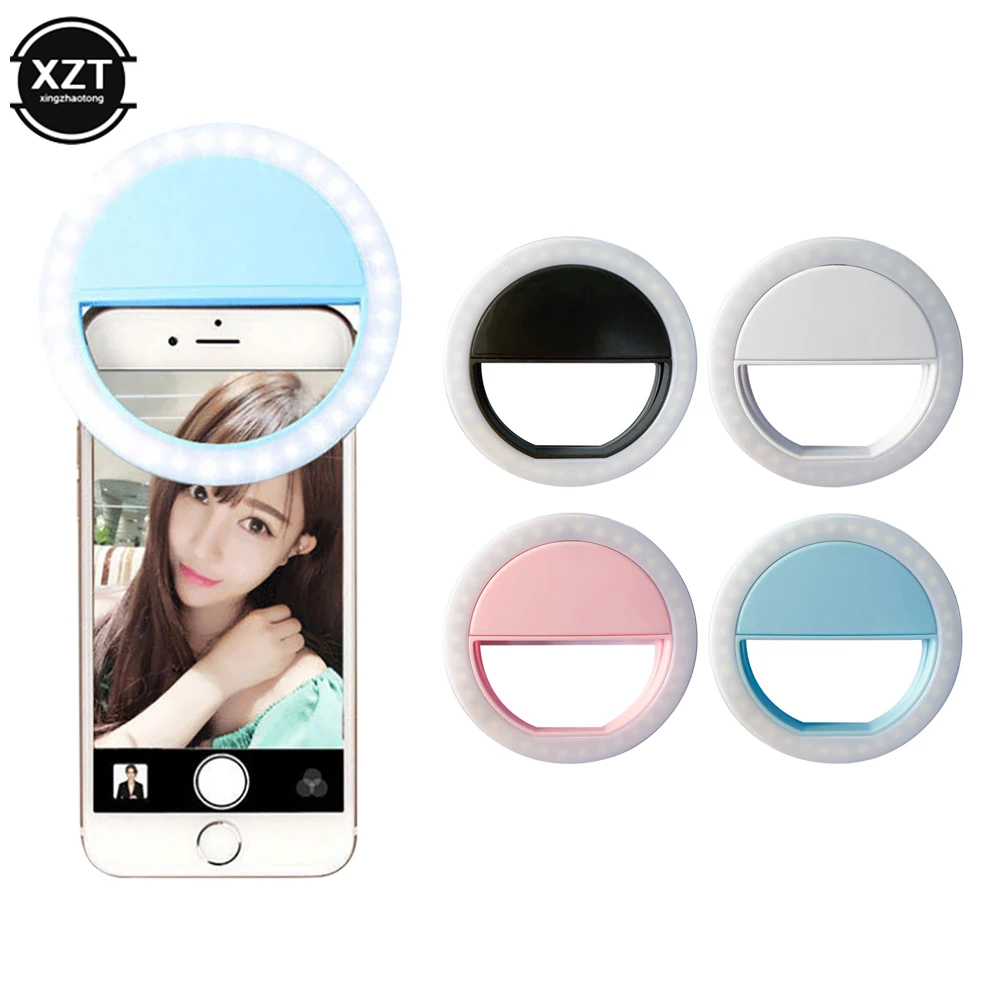 Led Selfie Ring Light Obiettivo Del Telefono Cellulare Led Selfie Lamp Ring Per Iphone Samsung Xiaomi Huawei Phone Selfie Clip Light Accessorie