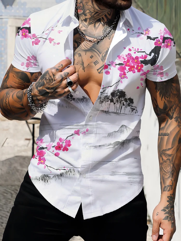 

Летняя Модная рубашка в китайском стиле с 3D принтом и коротким рукавом, Повседневная Свободная Мужская рубашка, крутая модная уличная рубашка в стиле Харадзюку