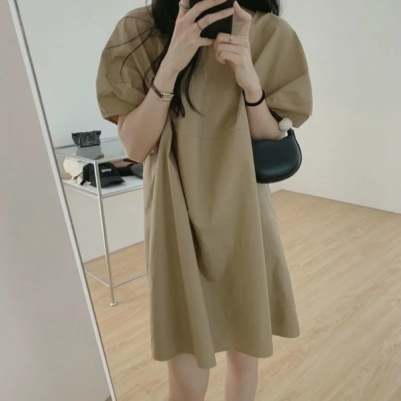 Chic Hong Kong Style Doll Dress Women's Korean Version Summer New Arrival A-Line  Dress round Neck Short Sleeve Casual Dress