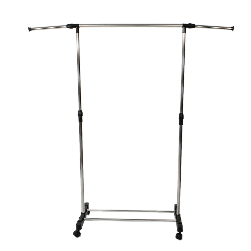 Single-bar Vertically-stretching Stand Clothes Rack with Shoe Shelf Silver 6