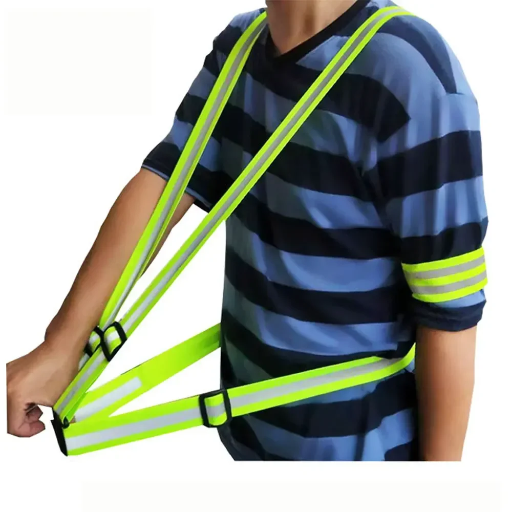 Adjustable 5*1 Reflective Security Straps Safe High Visibility Reflective Vest Traffic Night Outdoor For Running Cycling Sports