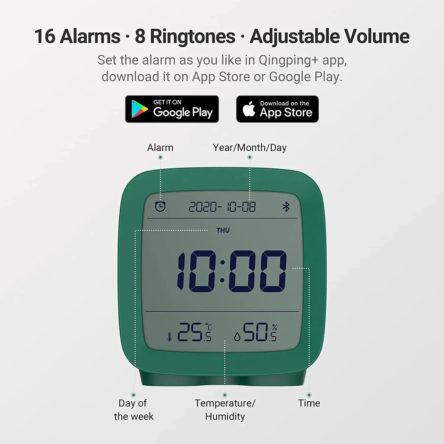 

Bluetooth-будильник Youpin Qingping Cleargrass, умный контроль температуры и влажности, ЖК-экран, регулируемый ночник