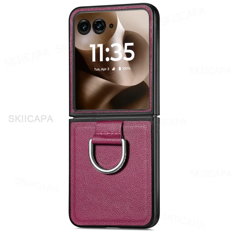 Lychee Leather Ring Holder Case with Shockproof Protection
