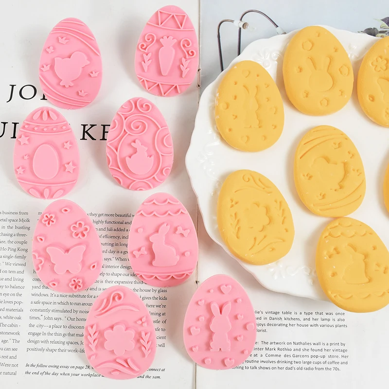 9pcs/set Easter Rabbit Biscuit Mold Plastic Bunny Egg Cookie Cutter Stamp Embosser DIY Baking Tools Easter Party Cake Decorating