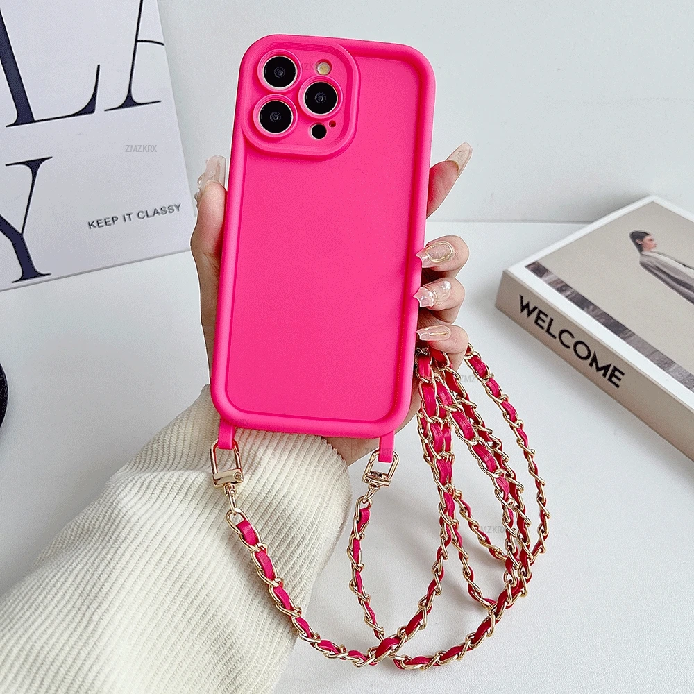 Elegant Crossbody Lanyard Necklace Leather Chain Silicone Phone Case Cover