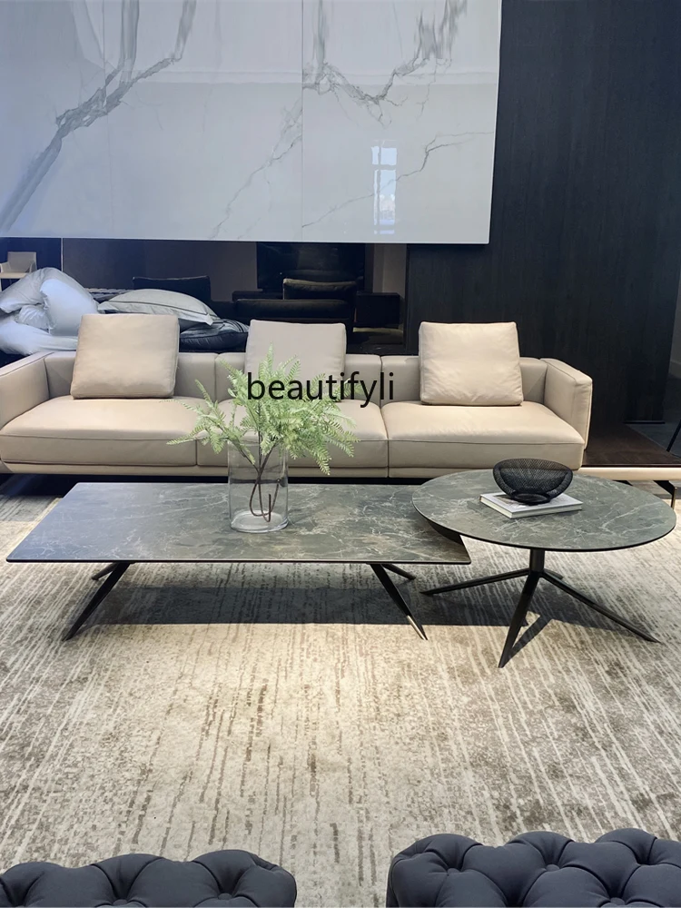 

Minimalist Composite Stone Plate Coffee Table Light Luxury Rectangular round Small Apartment Living Room Designer