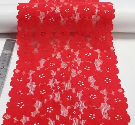 3y/lot Width 24cm Red Elastic Stretch Lace Trim 1