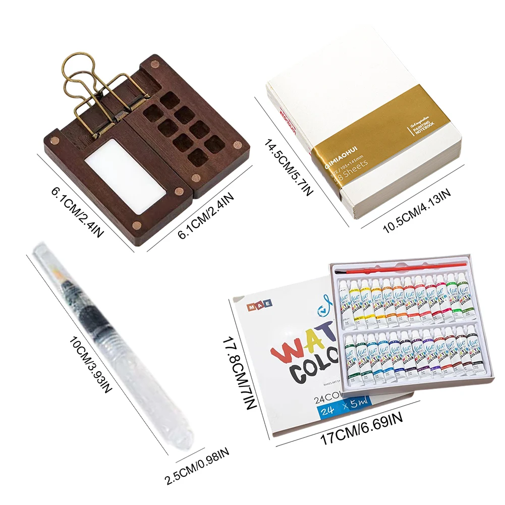 Multi Colors Wooden Grid Paint Box Pocket Artist Travel Paint Palette Mini Watercolor Set for Painters Artists Students