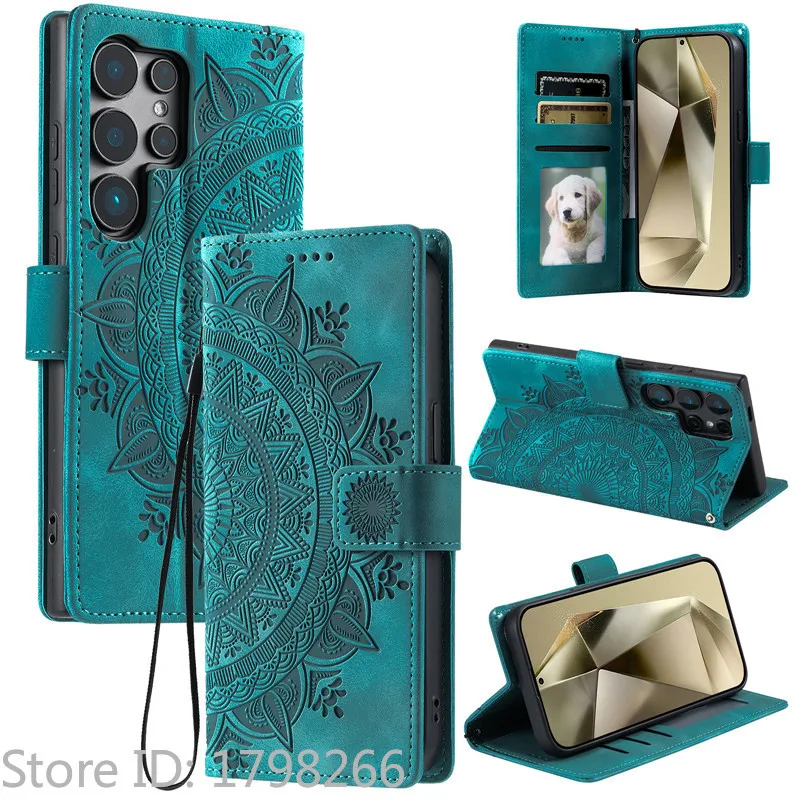 Luxury Leather Flip Cover Wallet Phone Case with Embossed Design
