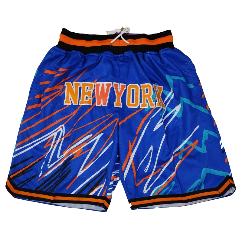 

Basketball shorts New York City Night Scenery Flower Four pockets Sewing embroidery Outdoor sports Beach pants high quality Blue