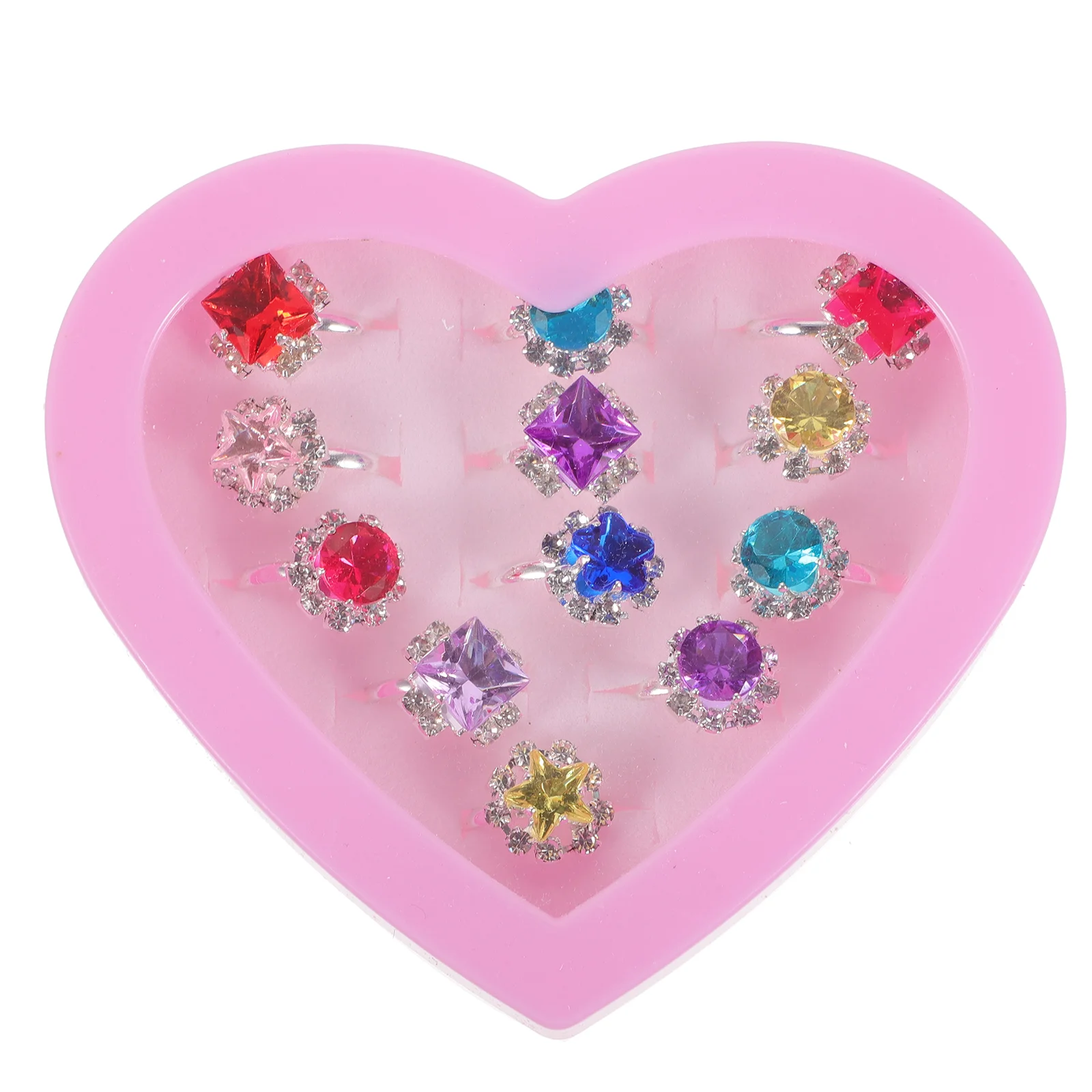Child Ring Beautiful Colorful Diamante Ring Set Gift With Heart-Shaped Box for Girl Kid Child