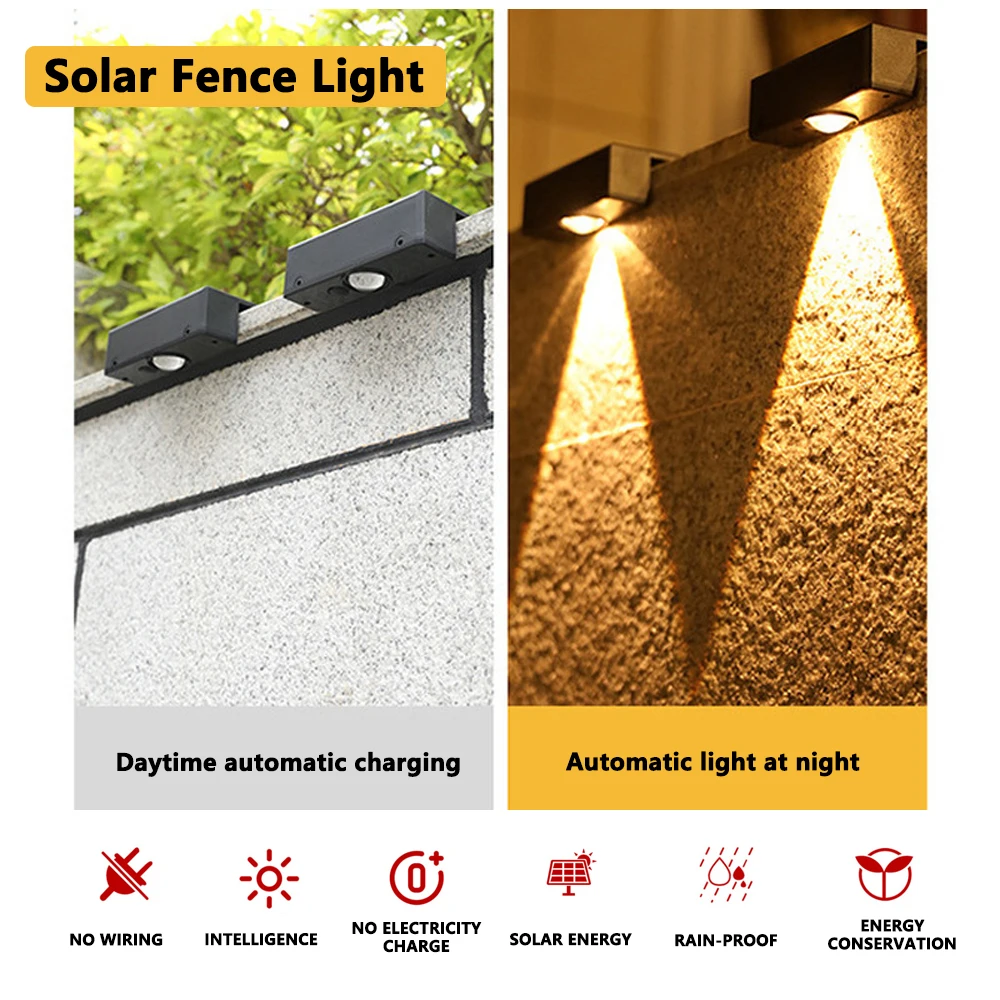 solar wall light Solar Wall Lights IP65 Outdoor Square Solar Wireless Wall Mount Lights Waterproof Outdoor Lamps Decorative for Garden