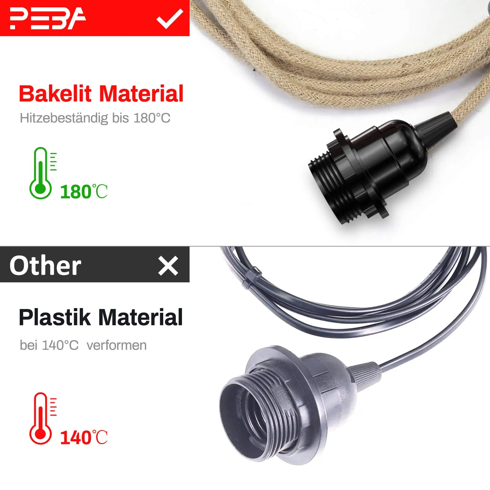 Decorative Lights DIY Lighting Accessories EU Plug Power Cord Vintage Hemp Cord 2 Meters 3 Meters Convered With ON/OFF Switch Retro Pendant Light Design Lighting Decor