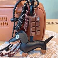 Keychain Retro Ins Style Sausage Dog Car Keychain Bag Pendant Hanging Rope Chocolate Weaving Rope Accessories 2