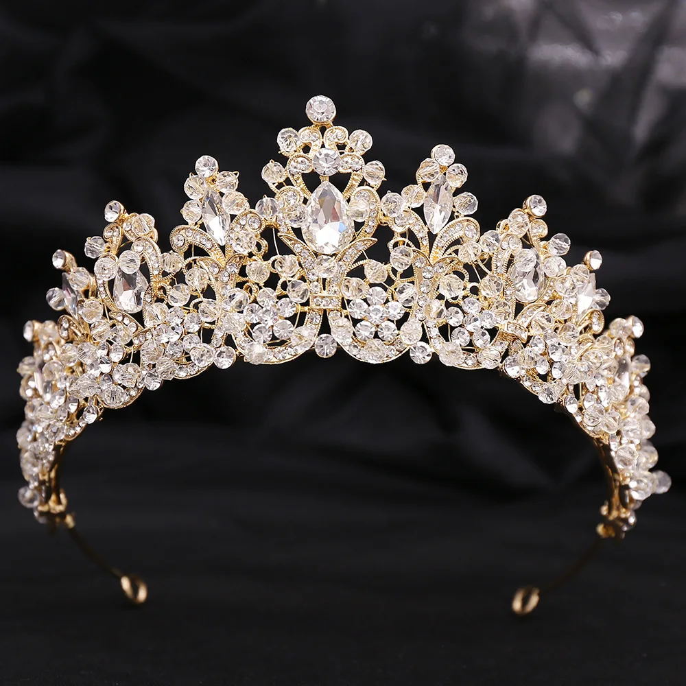 DIEZI Elegant Luxury Bridal Handmade Pink Crystal Beads Tiara For Women Girls Wedding Party Queen Crown Hair Dress Accessories