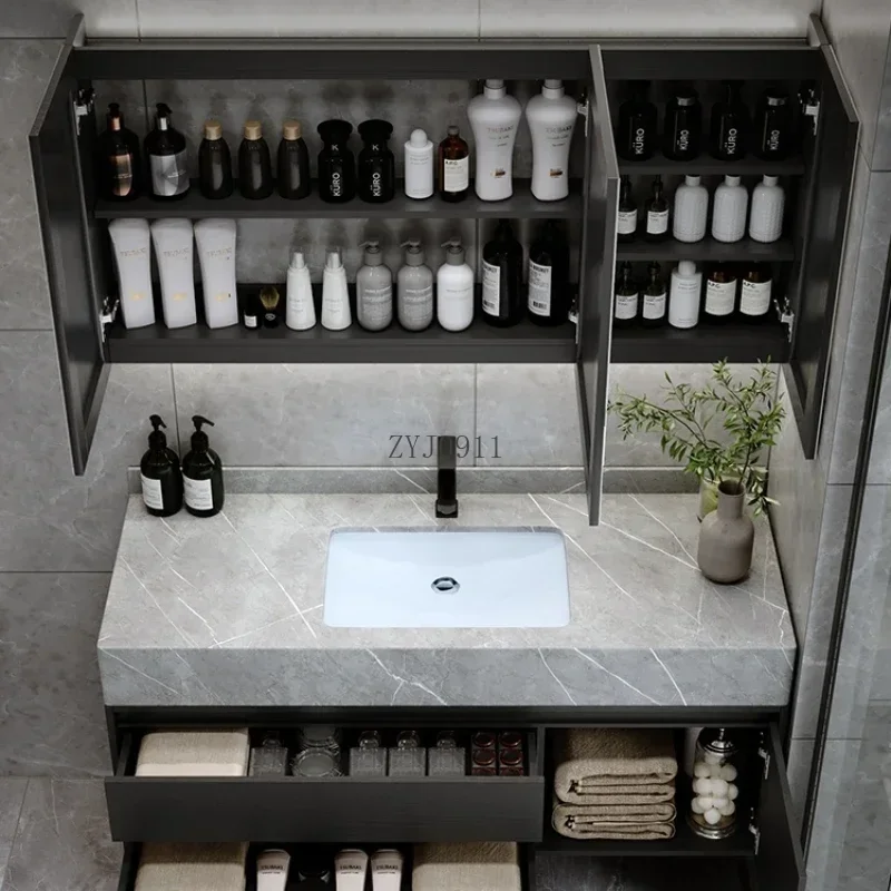 *Rock Panel Bathroom Cabinet Combination Modern Light Luxury Ceramic Seamless Basin Integrated Washbasin YX50BC