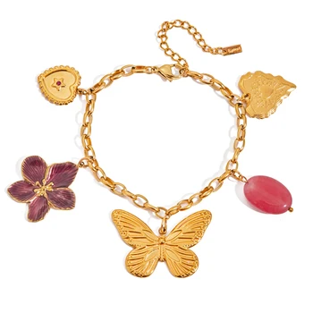 Bracciale con ciondolo in pietra naturale con fiore a farfalla Youthway per il nuovo commercio all'ingrosso di gioielli da donna alla moda fatti a mano in acciaio inossidabile 2025 1