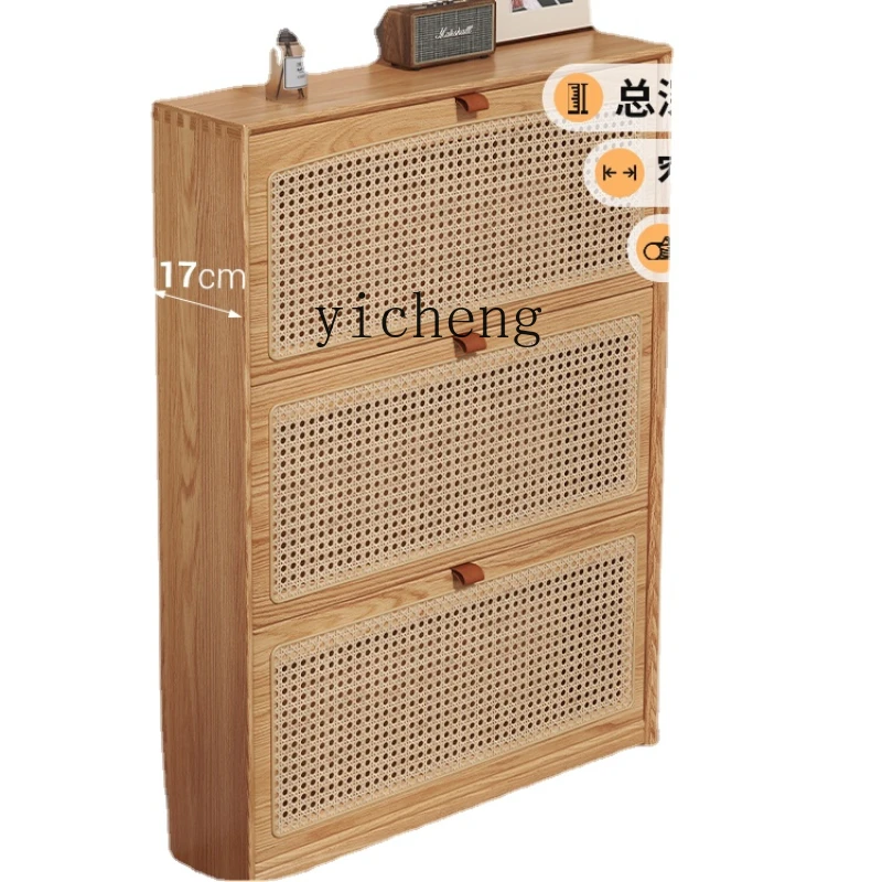 

Zk Rattan Ultra-Thin Shoe Cabinet Solid Wood 17cm Home Doorway Tilting Shoe Cabinet Small Storage Cabinet