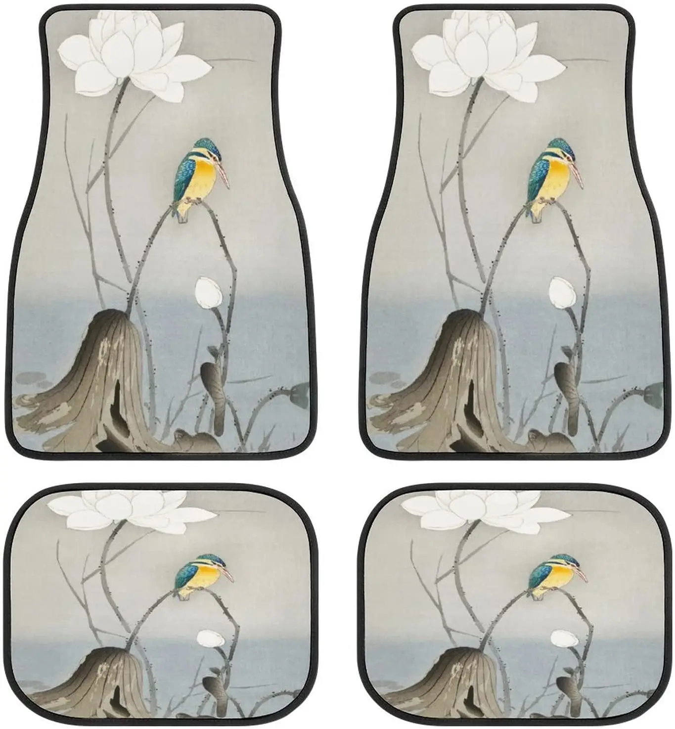 

Vintage Lotus Flower Bird Car Mats Front&Rear 4-Piece Full Set Carpet Car SUV Truck Floor Mats with Non Slip Back