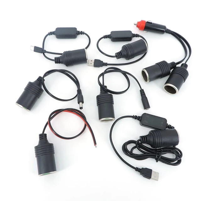  Adaptador de encendedor de cigarrillos de automóvil hembra a USB  A macho 12V (2 unidades), Negro : Automotriz