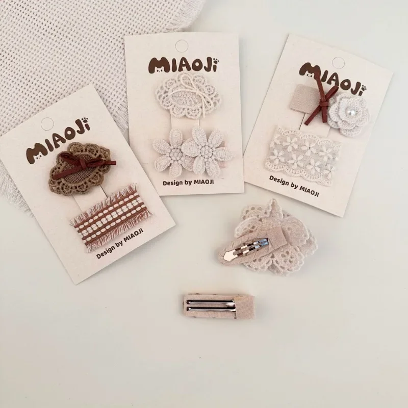 1PC Lace Bow Hair Clip for Girls Floral Headwear Princess Baby Hairpin Beige Coffee Bowknot Sweet Cute Hair Accessories