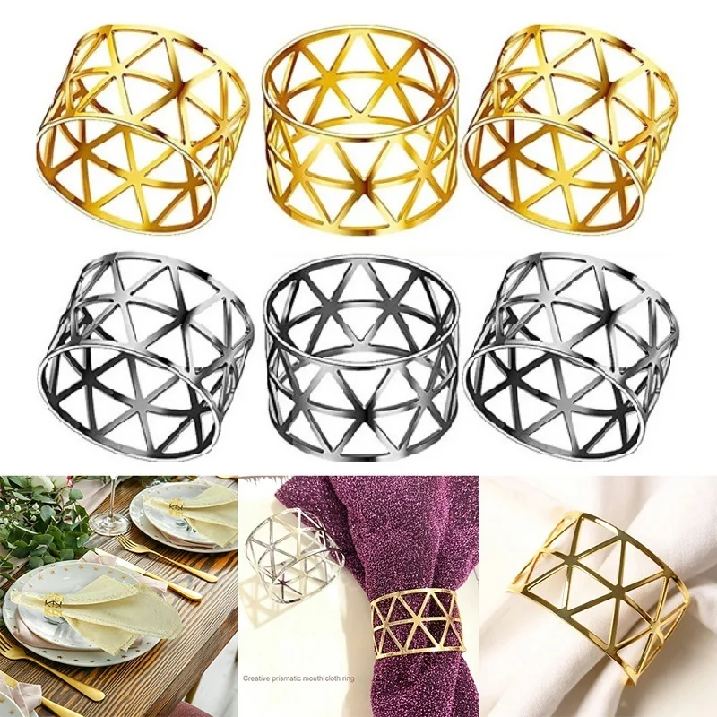 

6Pcs Alloy Napkin Rings Gold Silver Color Napkin Ring Table Napkin Holder Wedding Napkin Buckles Table Decoration For Party