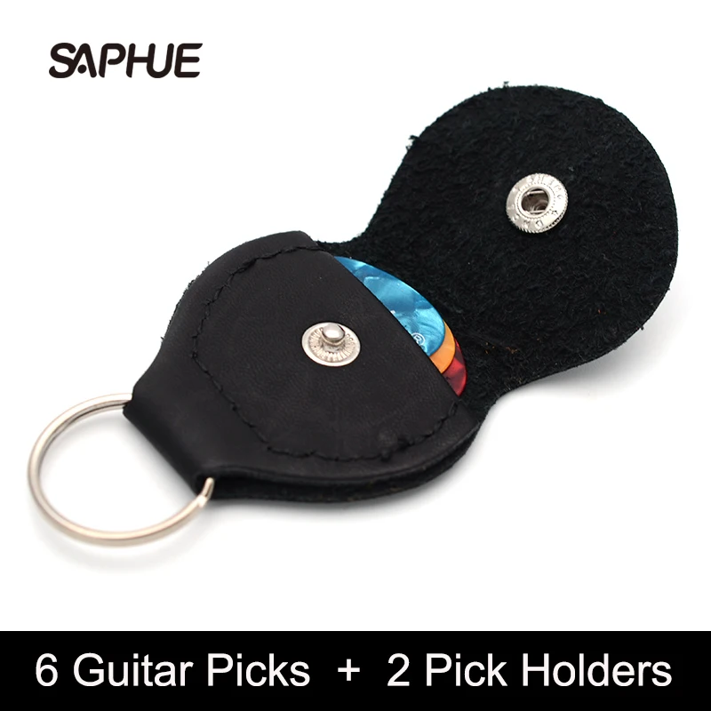 Guitar Picks 2Pcs 6 + 2 Guitar Pick Holders Plectrums Bag Mediator Bank Made of PU Leather