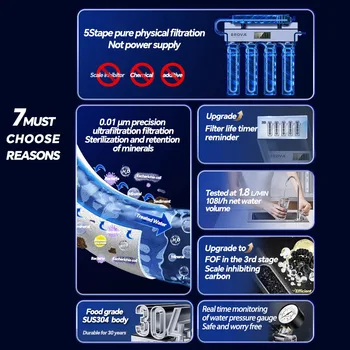 BROVA ห้องครัวกรองน้ําอัพเกรด 5 ขั้นตอน Ultrafilteration เครื่องกรองน้ําในครัวเรือนโดยตรงเครื่องกรองน้ําดื่ม TapWater กรอง 2