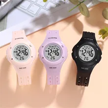 Reloj electrónico con pantalla Digital LED para Mujer, pulsera deportiva resistente al agua hasta 30M, con correa de PU, de Color sólido, nuevo, 2021
