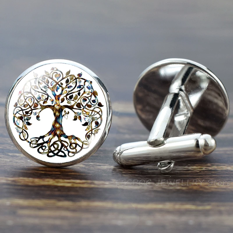 Crystal Cufflinks Tree of Life Cufflinks for Men Best Man Set Wedding Suit Shirt Cuff Links Men Accessories