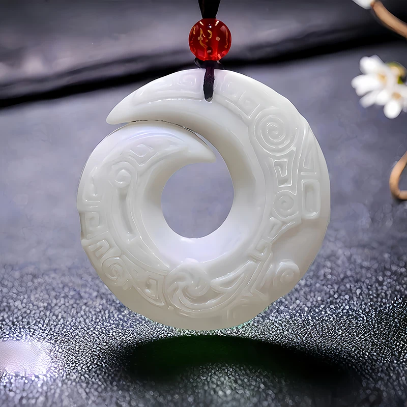 

White Natural Real Jade Amulet Pendant Necklace Gift Accessories Carved Jewelry Chinese Gifts for Women Men Stone Gemstones